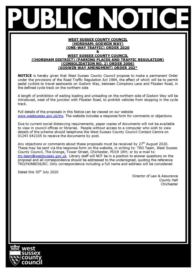 Public Notice - Godwin Way one way Traffic